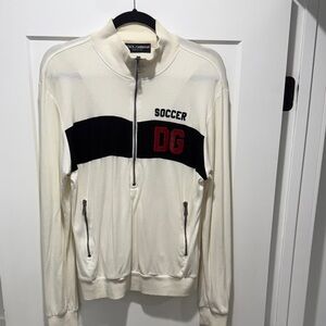 Dolce & Gabbana Men's White and Black Zip-Up Sweater